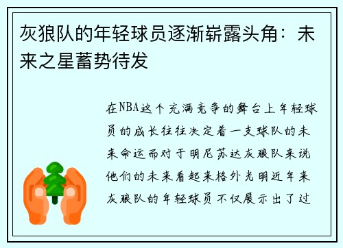灰狼队的年轻球员逐渐崭露头角：未来之星蓄势待发
